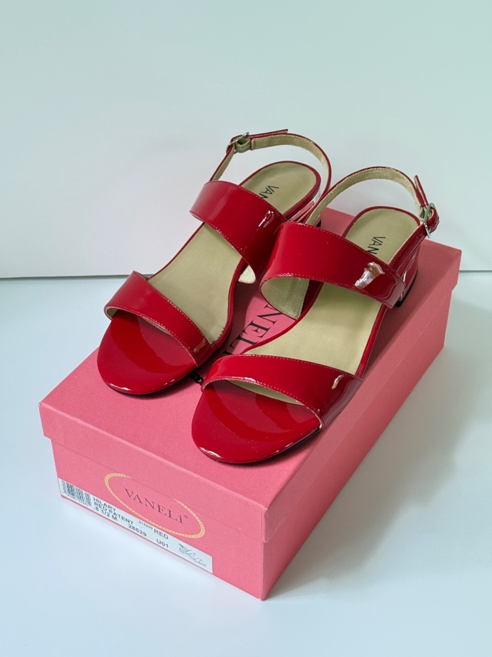 Vaneli "Hilary" Red Patent Dress Sandals / Silver Trim / Size 8.5 M / New in Box